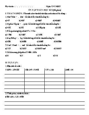 Đề ôn tập học kỳ I môn Toán Lớp 4 - Năm học 2015-2016
